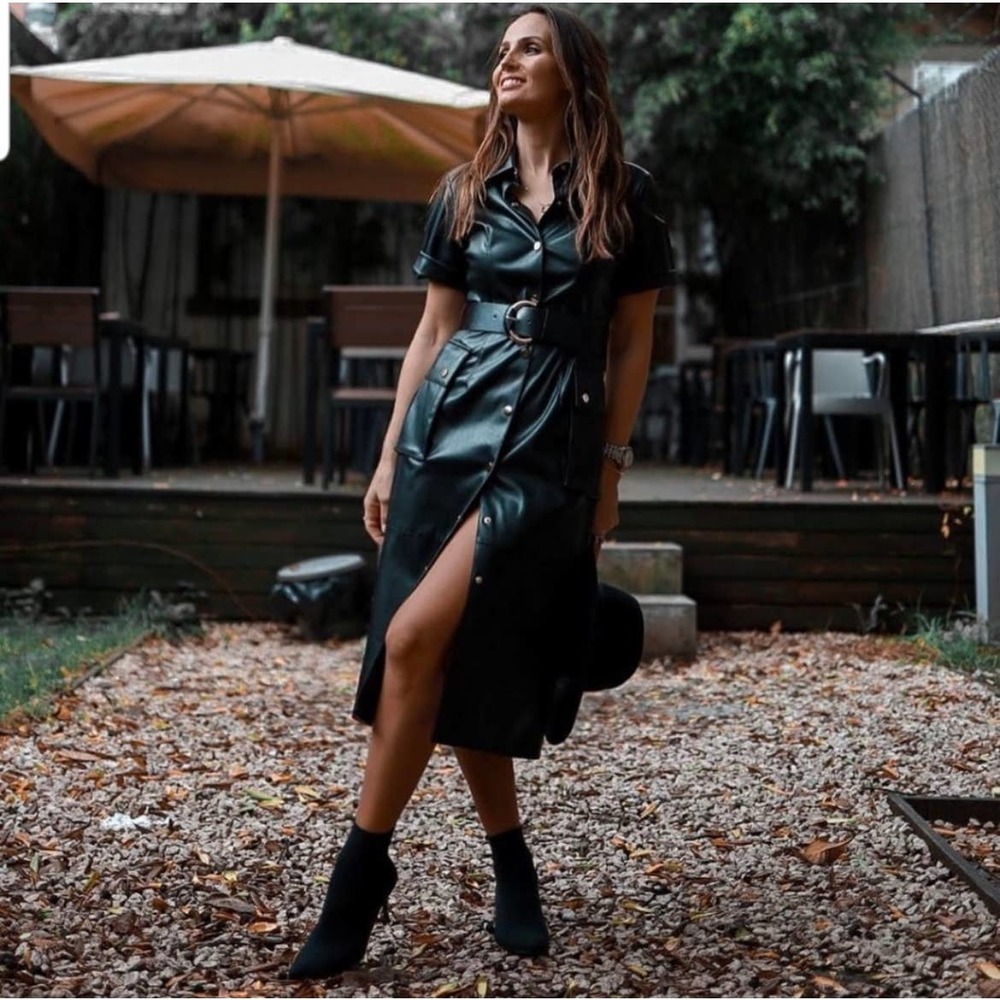 Zara Faux Leather Snap Front Dress Black - Picture 6 of 10